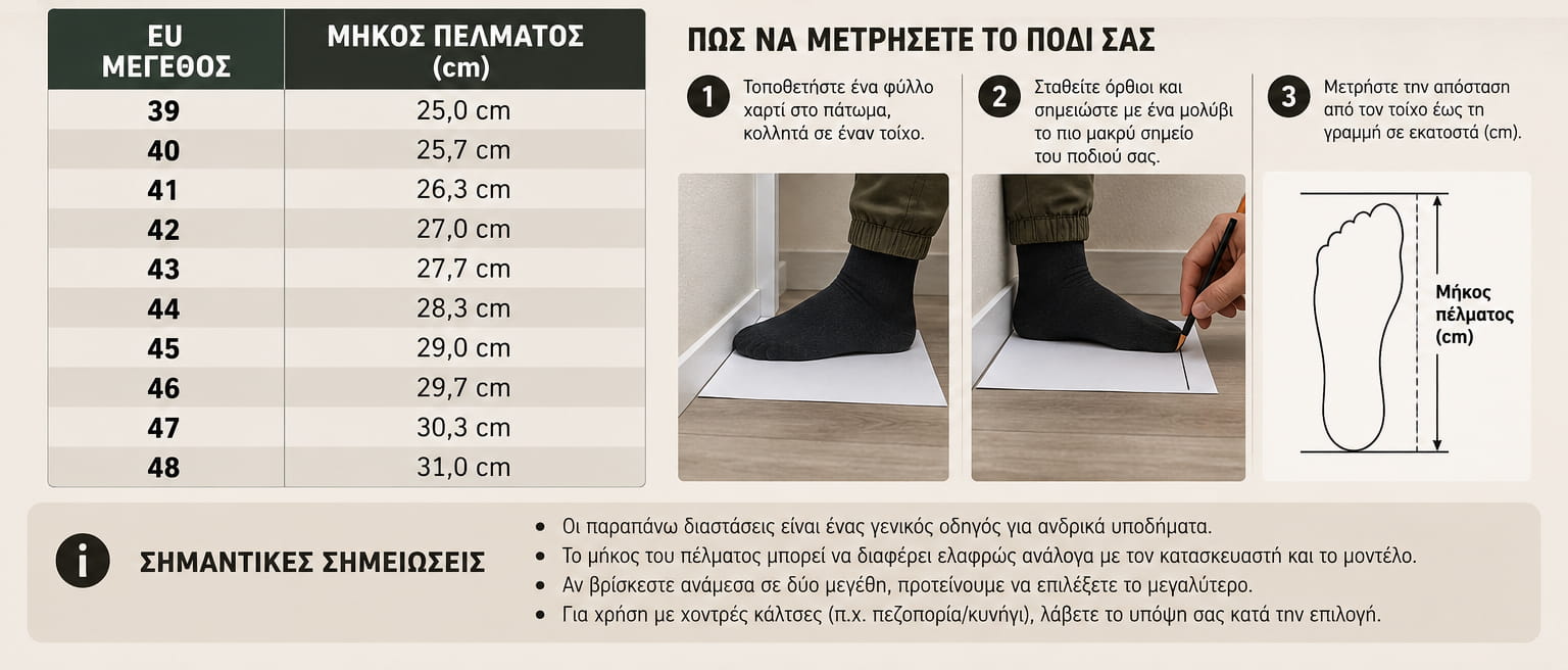 Διάγραμμα μεγέθους υποδημάτων